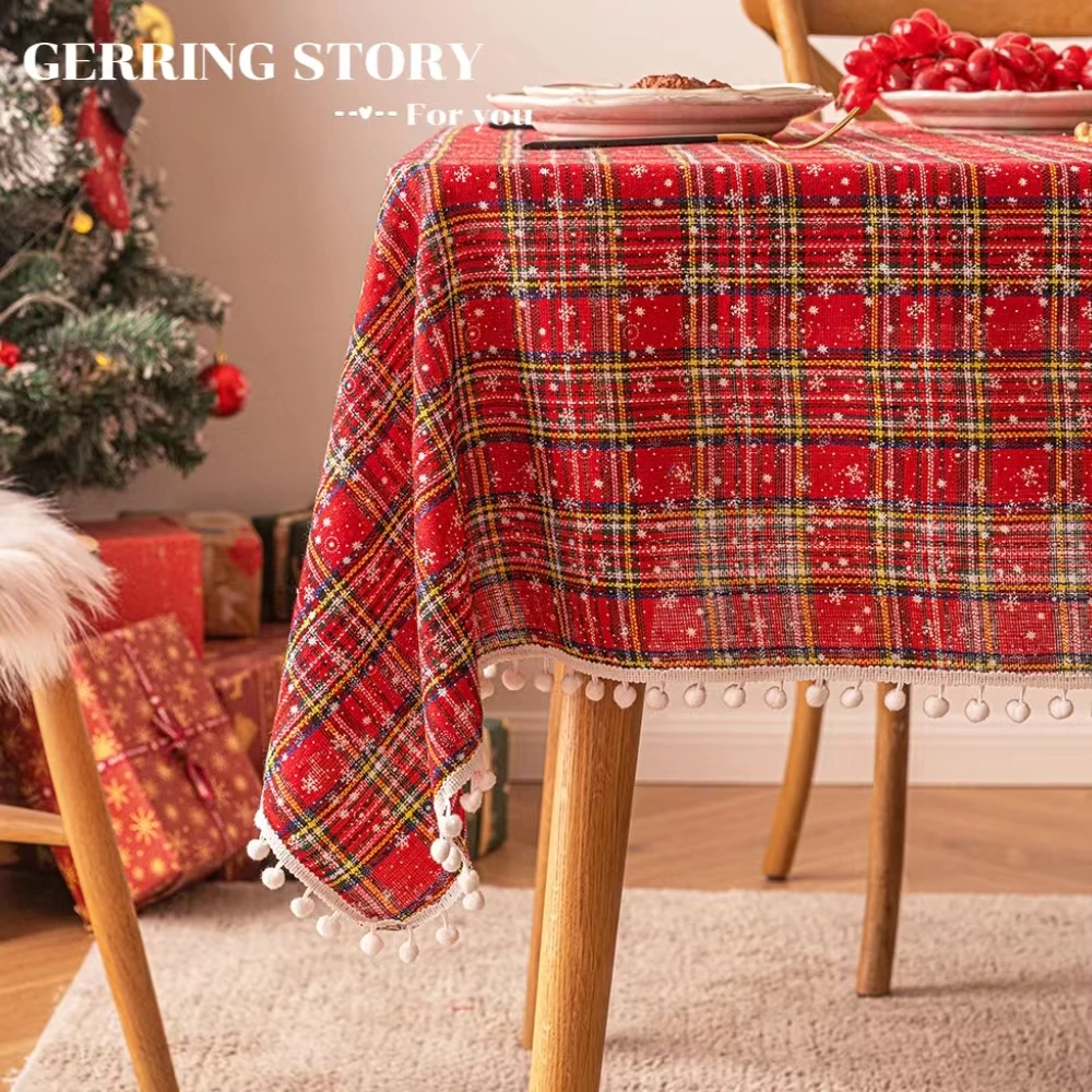 Gerring Christmas Snow Tablecloth Print Coffee Table Dresser Cover New Year Decorative Background Tablecloths For Events