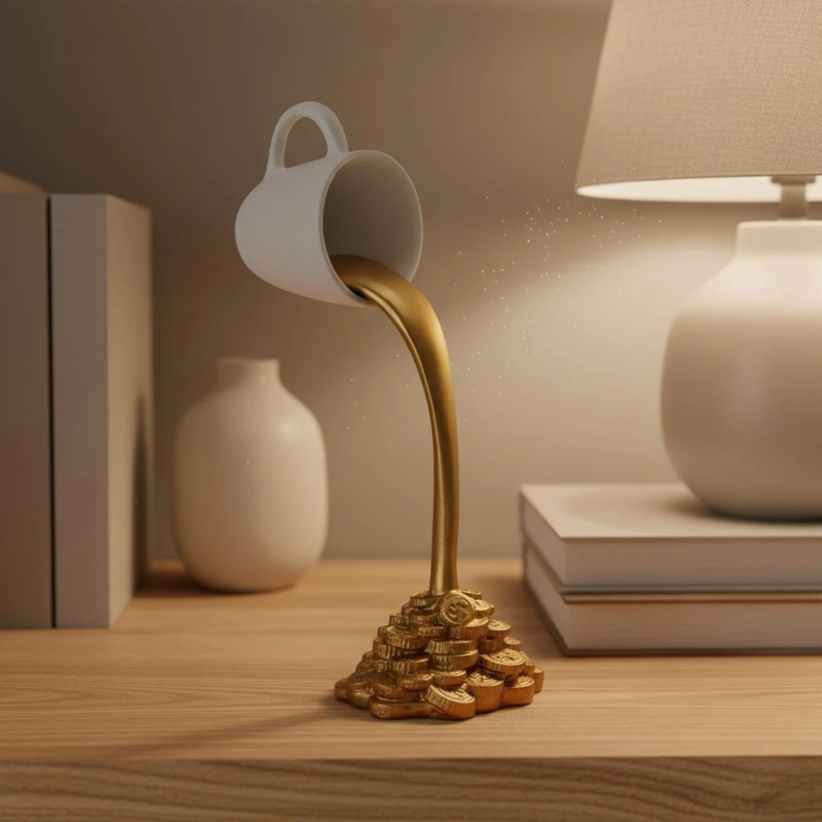 Spilling Coffee Cup Ornament Easy to Clean Floating Coffee Cup Statue