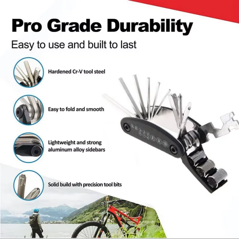 16 in 1 Bicycle Repair Tool, Multifunctional Foldable Mini Wrench Screwdriver Set, Emergency Maintenance Manual Tool Combination