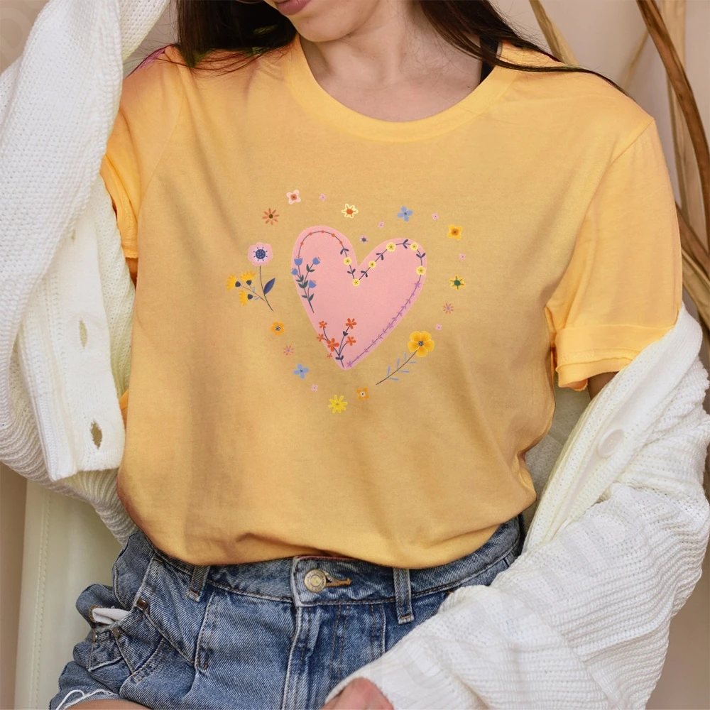 

Основные базовые женские топы, хлопковая футболка с рисунком Y2K, футболка свободного покроя, повседневная одежда в уличном стиле, весенне-летние наряды с сердечком