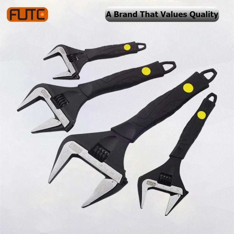 

Wide Adjustable Wrench Set 6/8/10/12in Plumbing Wrench with Soft Grip Cr-V Steel Open Short Handle Anti Slip Ultra-thin Bathroom