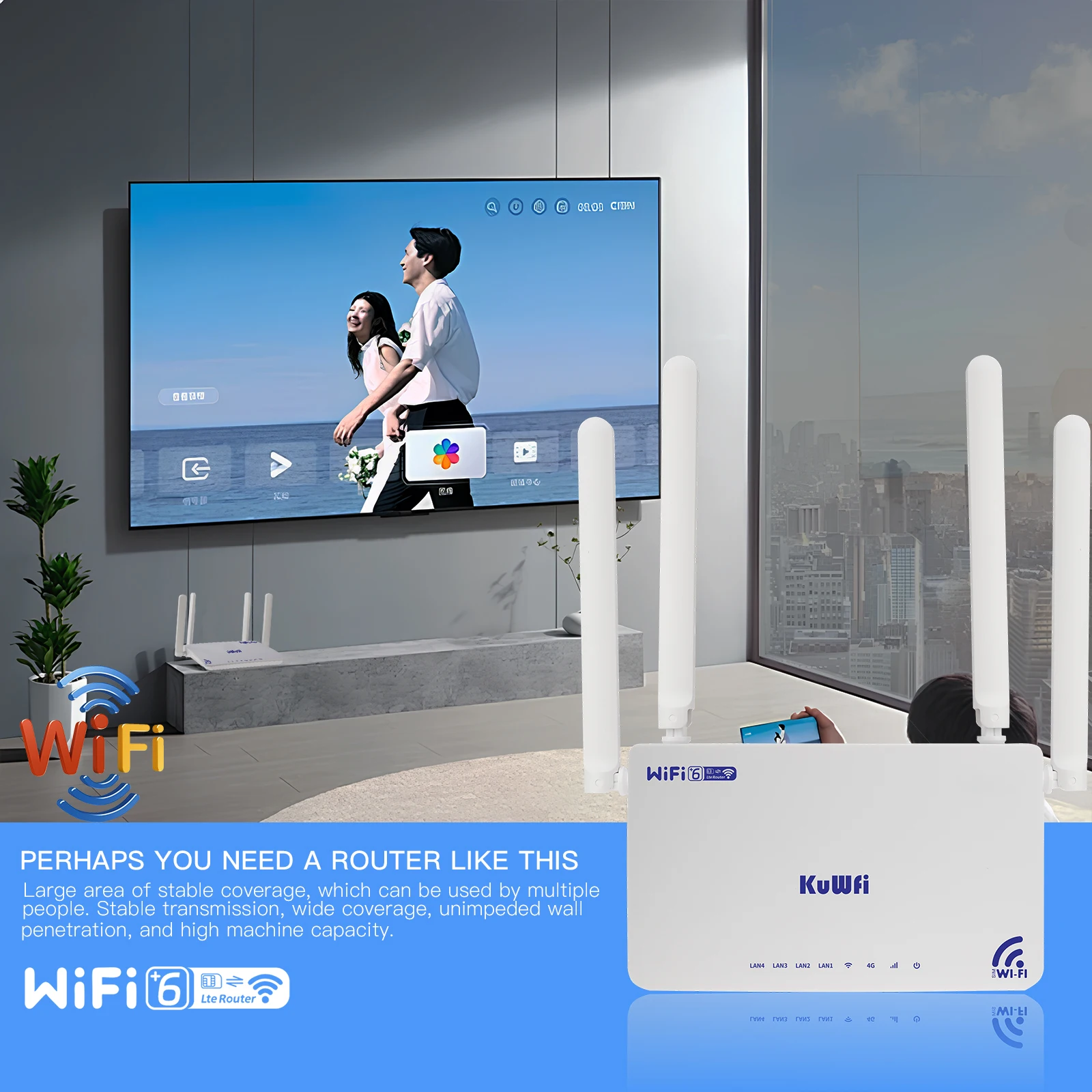 KuWFi 4G LTE WiFi Router 300Mbps 2.4GHz High-Speed USB 2 0 WPS WiFi Router with 4 LAN Ports Portable Travel Router
