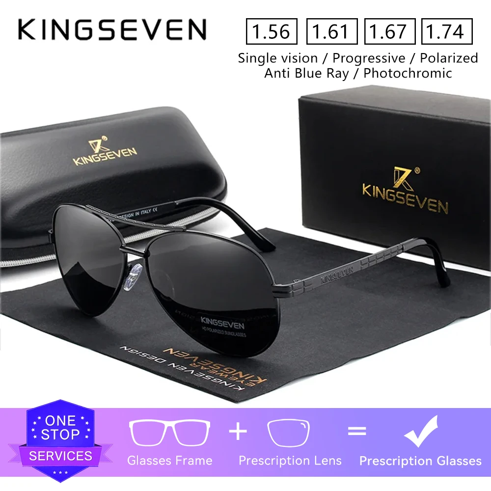 

KINGSEVEN Trendy Male Prescription Sunglasses Pilot Myopia Hyperopia Progressive Summer Fashion Outdoor Optical Lens Eyeglasses