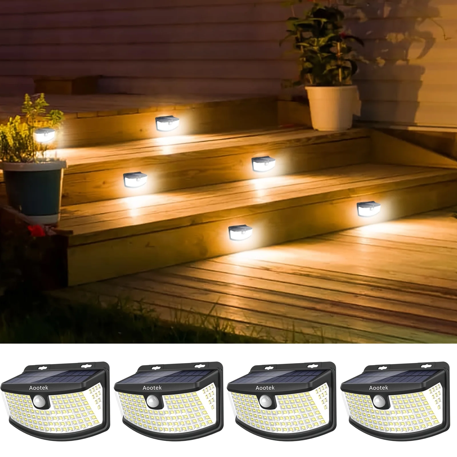 8/6/4 Packs Solar Motion Sensor Lights 120 LEDs With Reflector, 270° Wide Angle, IP65 Waterproof, Ideal For Outdoor Stairs, Yard, Pathway, Fence, Front Door, Garage, Deck, 18 Hours Continuous Lighting For Commercial Spaces (Malls, Hotels, Libraries) view 5