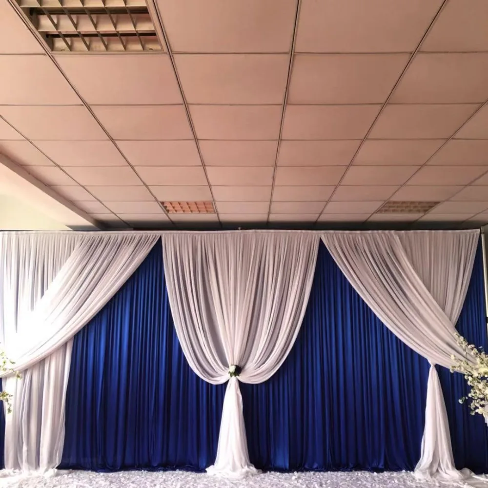 Royal Blue Ice Silk Backdrop Wedding Decoration Curtain with Chiffon Valance