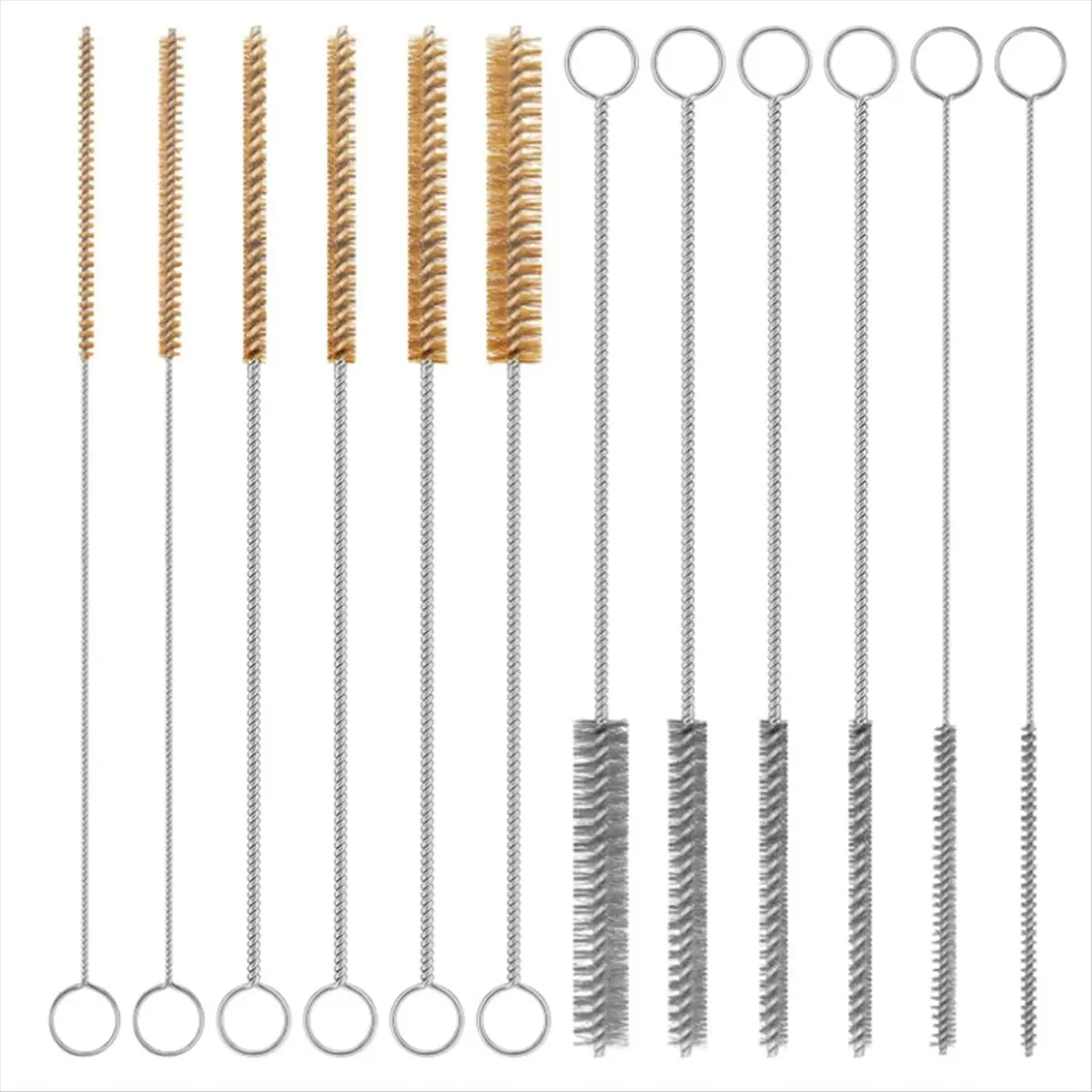 A50U 12-Pieces Brass Wire Brush Stainless Steel Wire Brush Set 12 Inch Long Bottle Brush Tube Cleaning Brush Bore Brush
