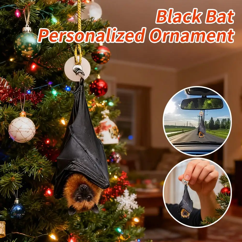1/3 قطعة 2D الاكريليك شقة الأسود الخفافيش شجرة عيد الميلاد حلي معلقة الإبداعية DIY بها بنفسك شجرة عيد الميلاد زينة 2026 جديد الخفافيش قلادة