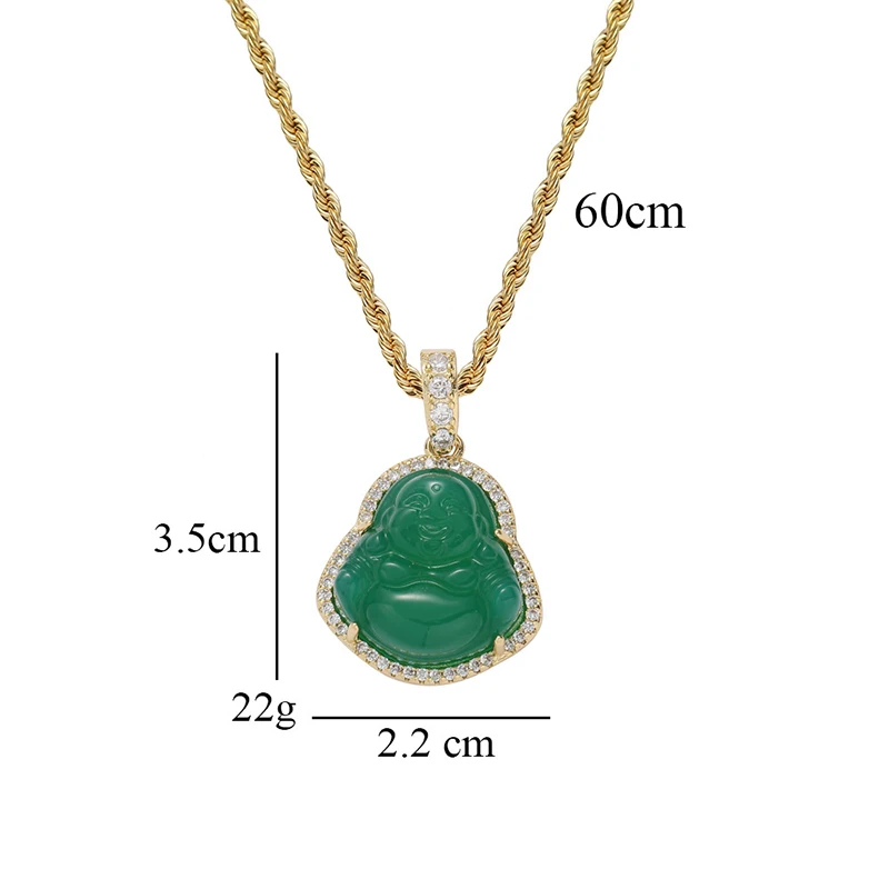 Hip Hop Micro Paved AAA+ Cubic Zirconia Iced Out Bling Maitreya Laughing Buddha Pendants Necklace for Men Women Buddhism Jewelry