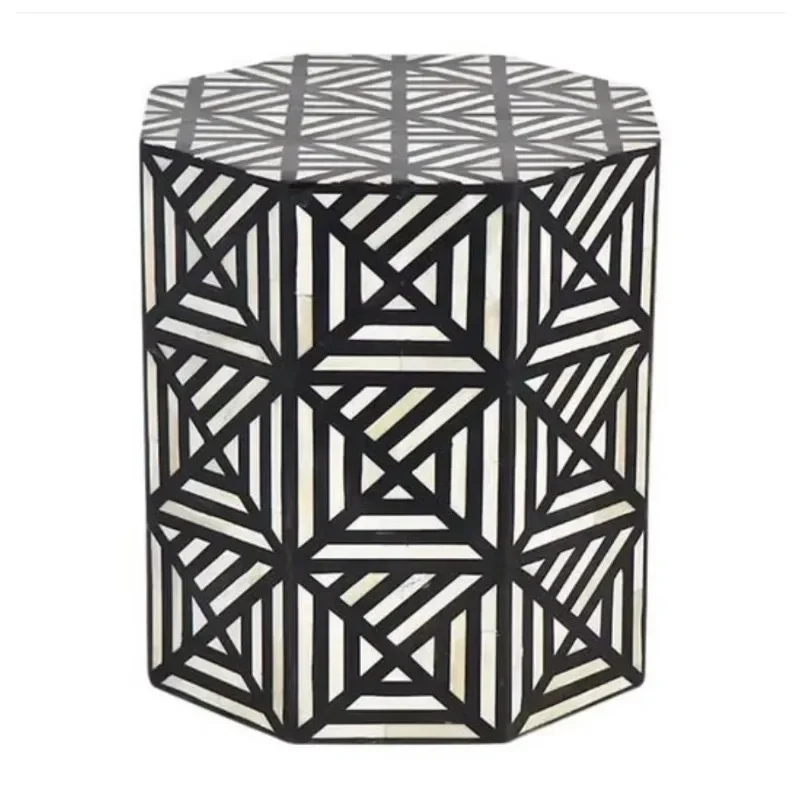 Aesthetic Style: Bone Inlay Coffee Table Decorative Console Stool, Ottoman Deluxe Table Bone Inlay Furniture Side Table