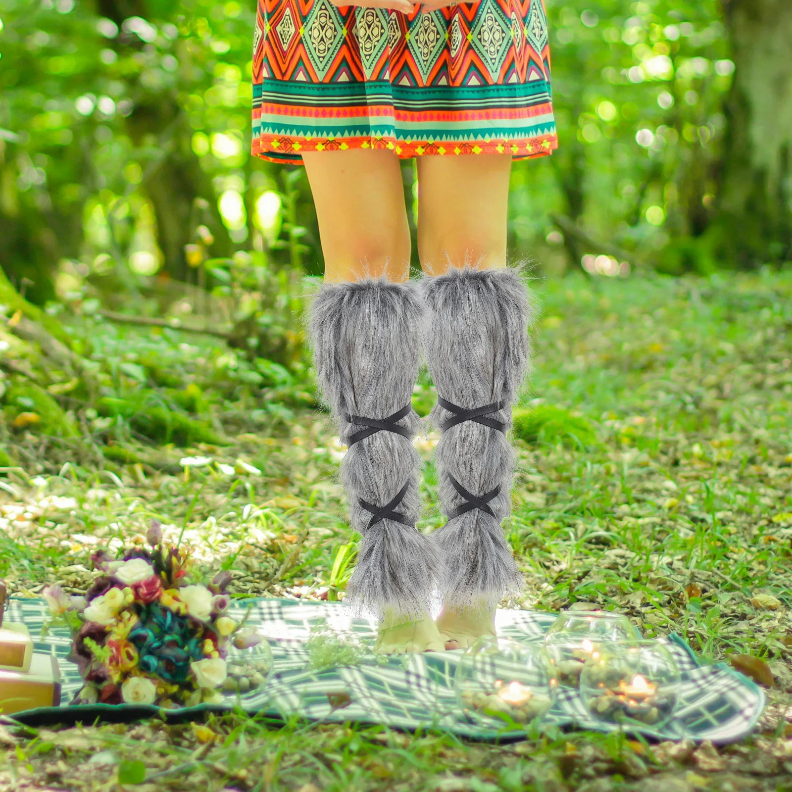 

2pcs Faux 40Cm Adjustable For Women Men Leg Warmers Winter Cosplay Viking Medieval Party Furry Leg Warmers