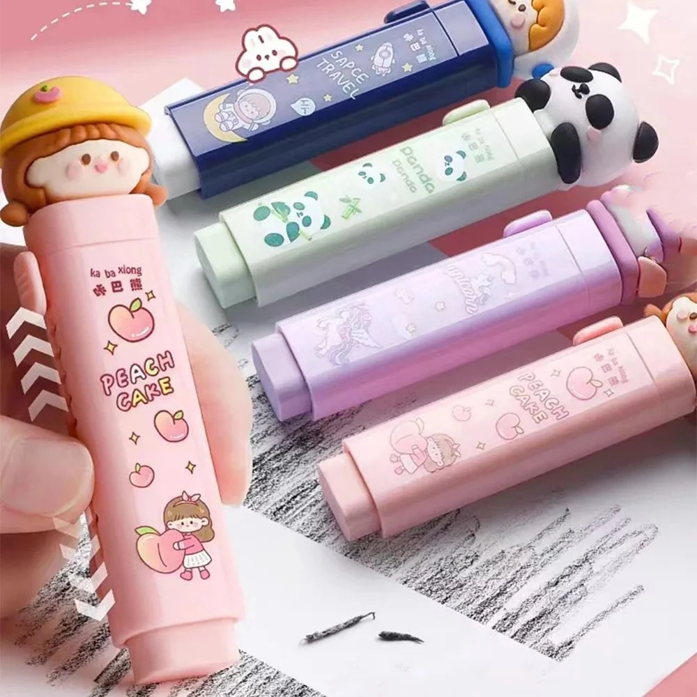 Cartoon Replaceable Rubber Core Pressing Pencil Eraser School Stationery Children Pen Type Eraser Student Gift Mechanical Eraser