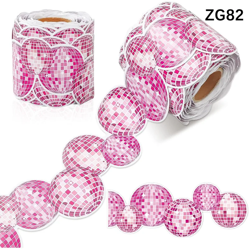 10M/Roll Pink Disco Ball Bulletin Board Border Stickers , Waterproof Self-Adhesive Trim for Birthday Party & Scrapbook DIY Craft