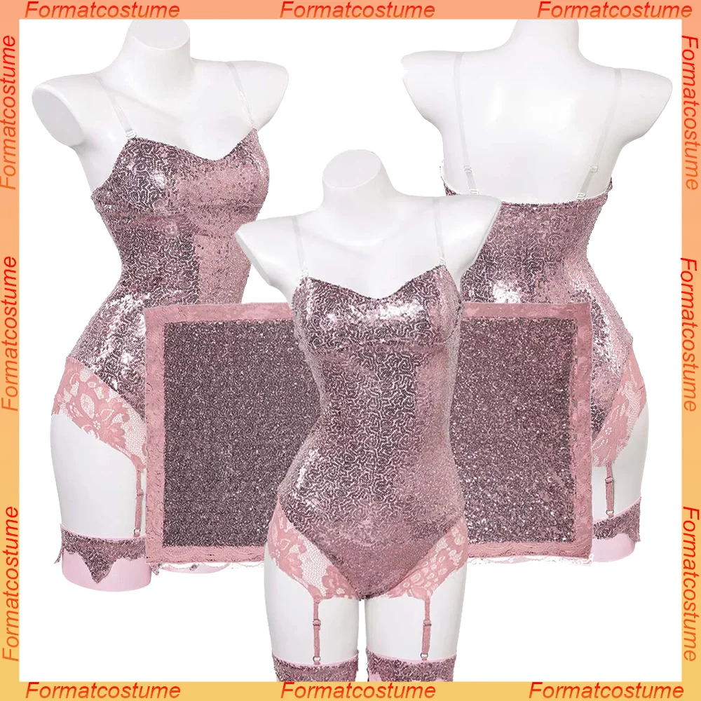 Disfraz de Sabrina para mujer, lencería Sexy rosa, chal para mujer, mono de cantante, trajes, disfraz de fiesta de Carnaval y Halloween