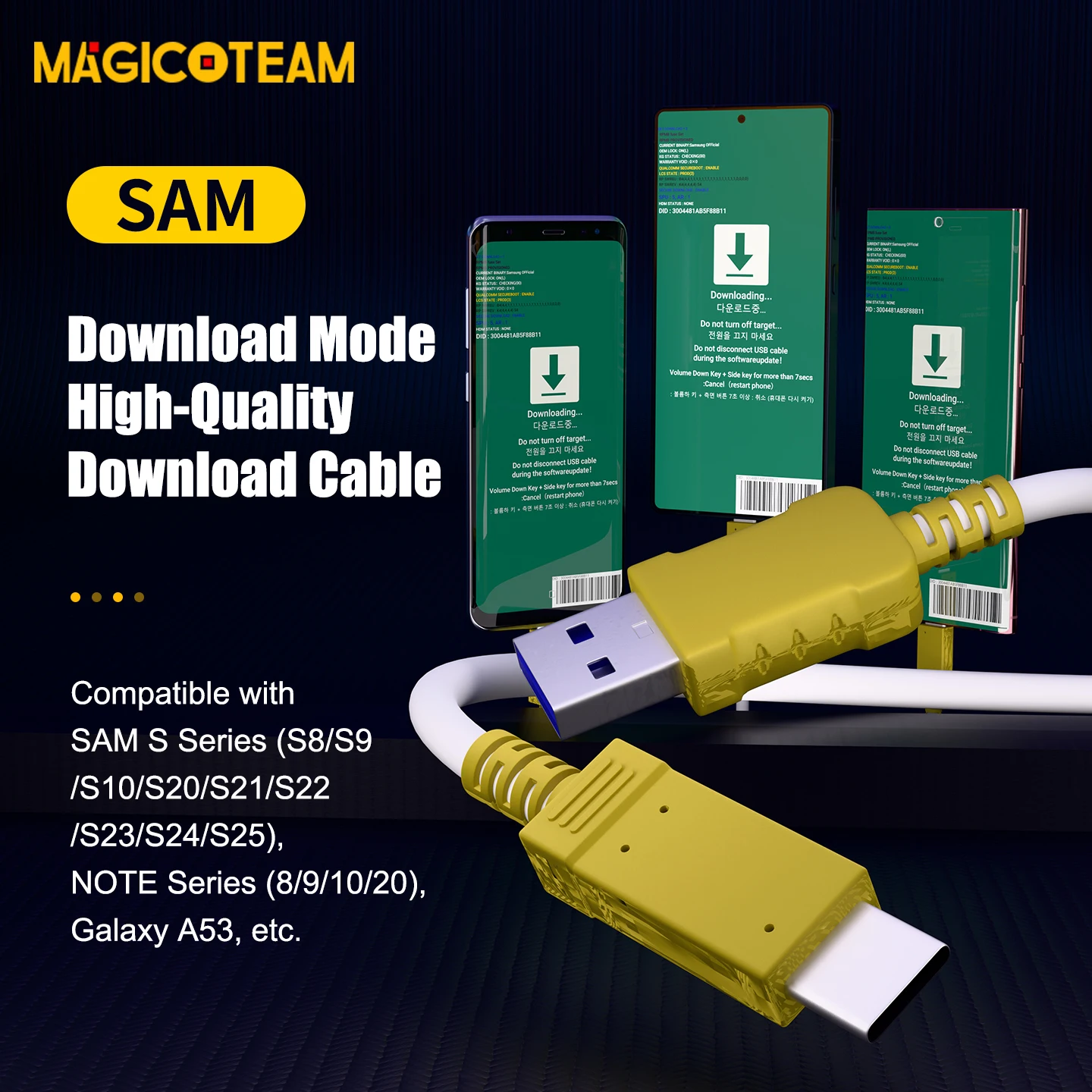 MAGICOTEAM SAM Download Mode High-Quality Download Cable for Samsung S8/S9 /S10/S20/S21/S22 /S23/S24/S25 NOTE Galaxy A53