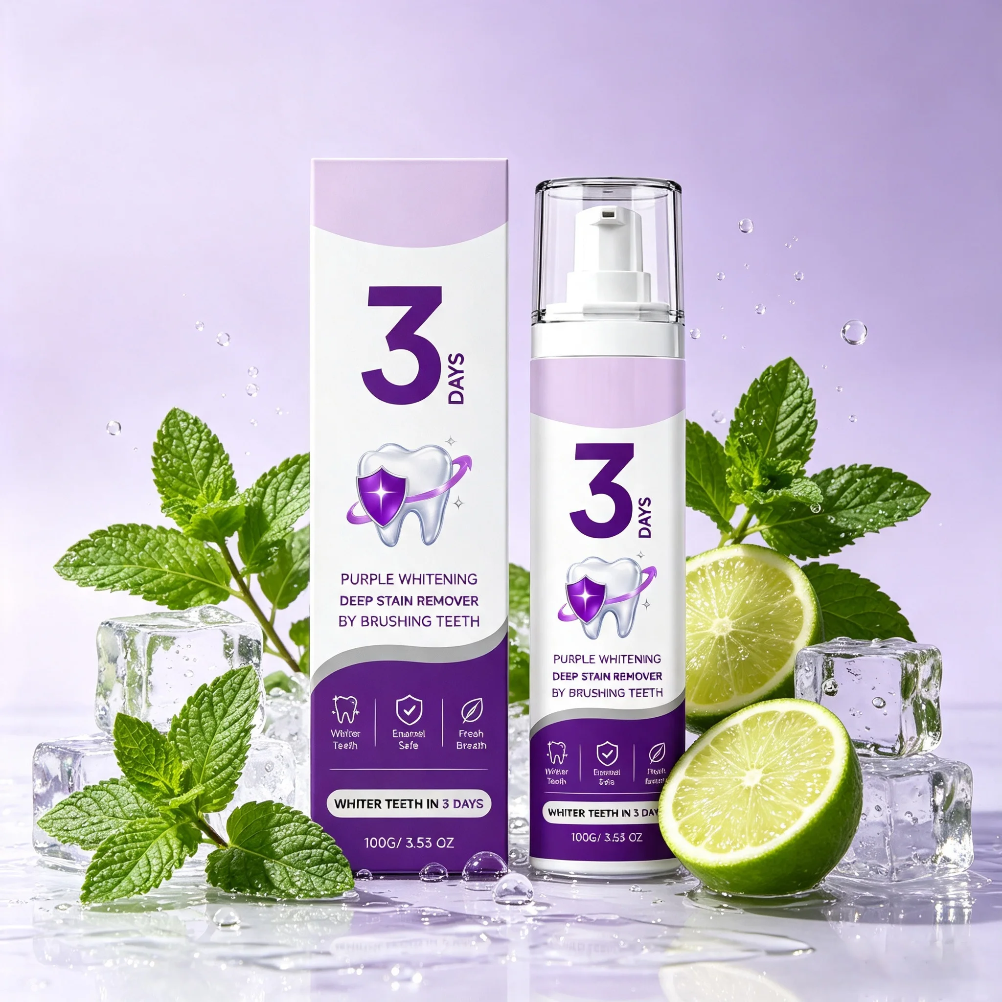 Purple Whitening Toothpaste Deep Cleans Remove Dental Plaques Yellow Stains Inhibit Bacteria Growth Dental Bleaching Toothpaste