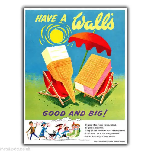 WALLS ICE CREAM Vintage Retro Advert METAL WALL SIGN PLAQUE poster print-Aluminum