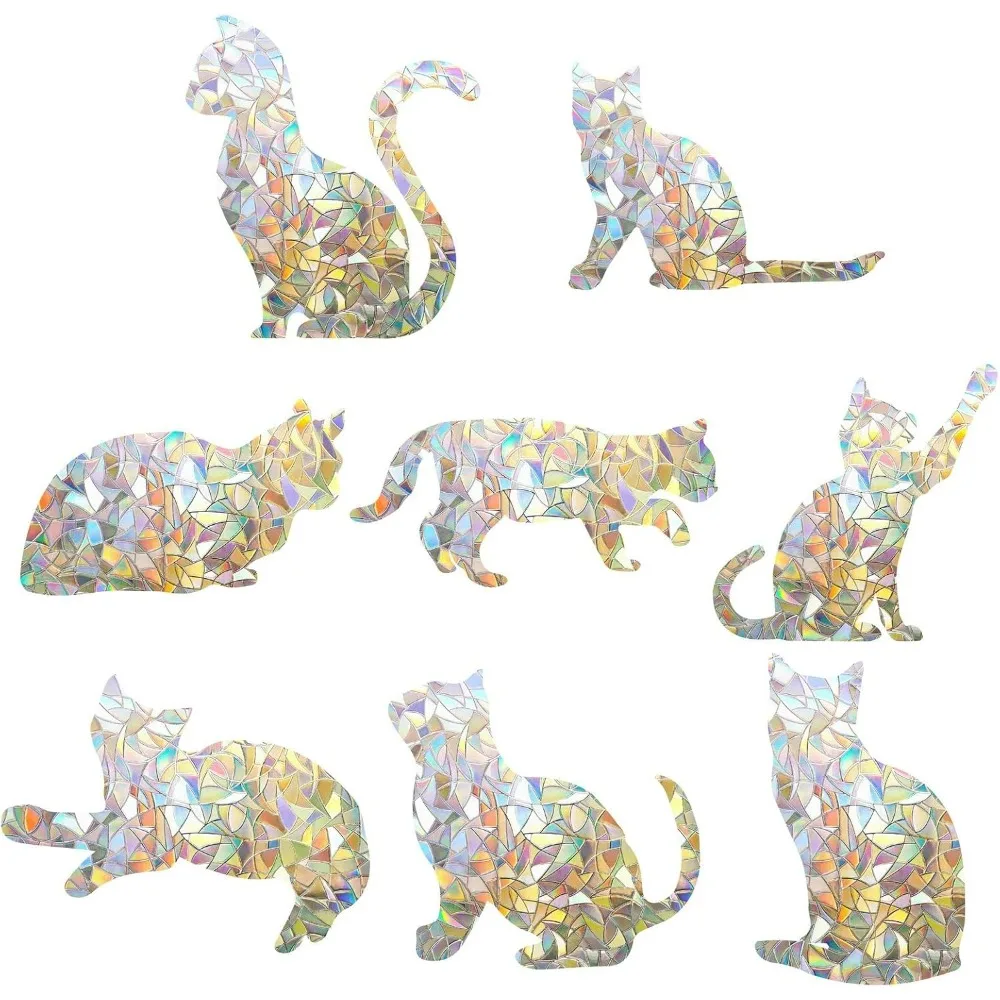 16PCS Cat Window Clings Anti Collision Rainbow Window Glass Stickers for Birds Strike Decals Non Adhesive Prismatic Energy