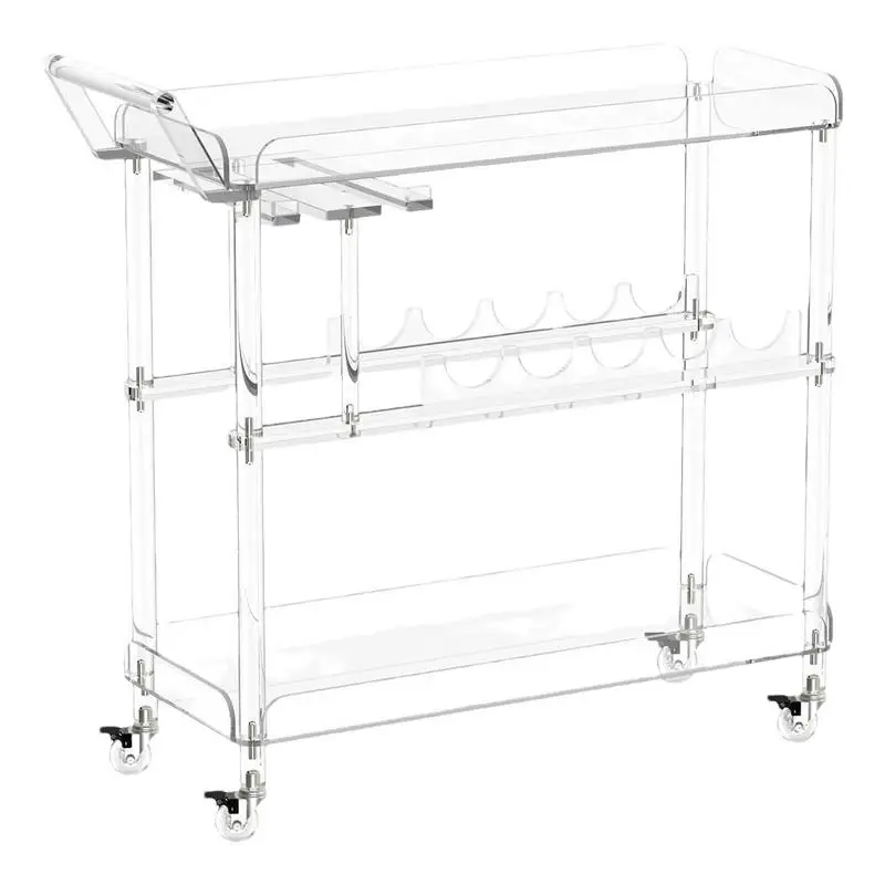 Clear Serving Cart Lightweight Smooth Rolling Beverage Cart Versatile Bar Cart With 2-Tier Design Rolling Serving Cart