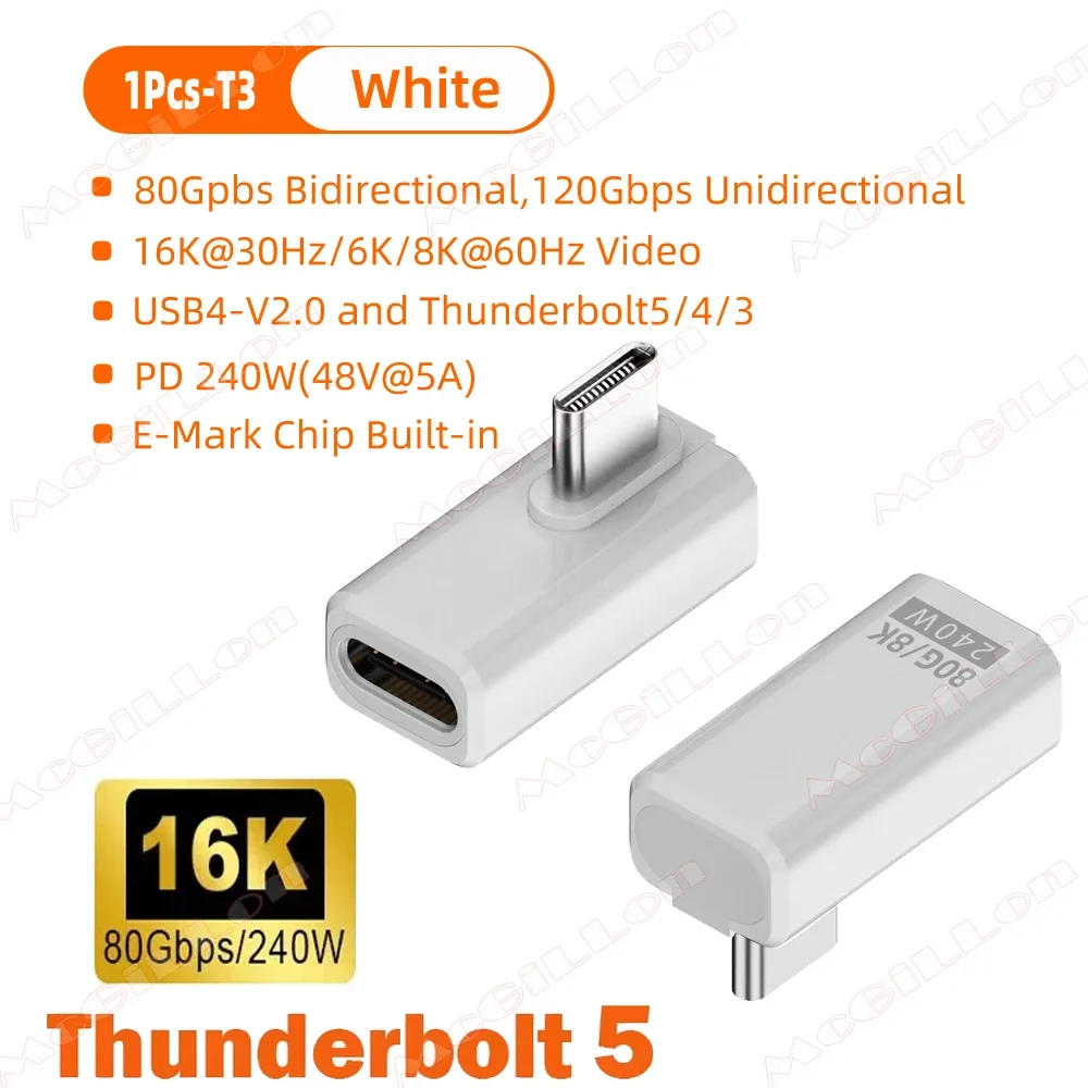 USB4 V2 90-Grad-Typ-C-Winkeladapter 80 Gbit/s Thunderbolt 5 4 3 Winkeladapter 240 W USB-C-Kabelstecker 40 Gbit/s für MacBook Air