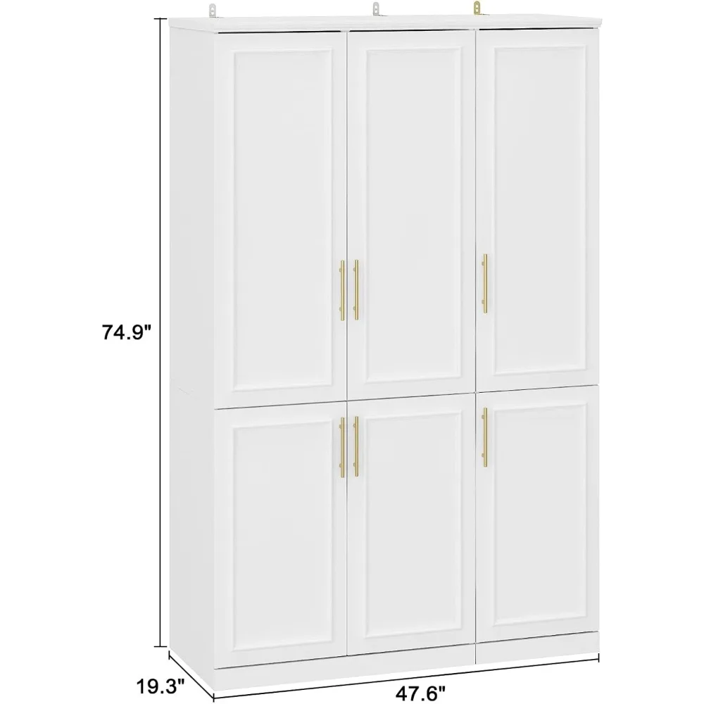 Wooden Wardrobes, 6 Door Wardrobe Armoire Closet, With 3 Tiers Shelf & Hanging Rod, Bedroom Wardrobe