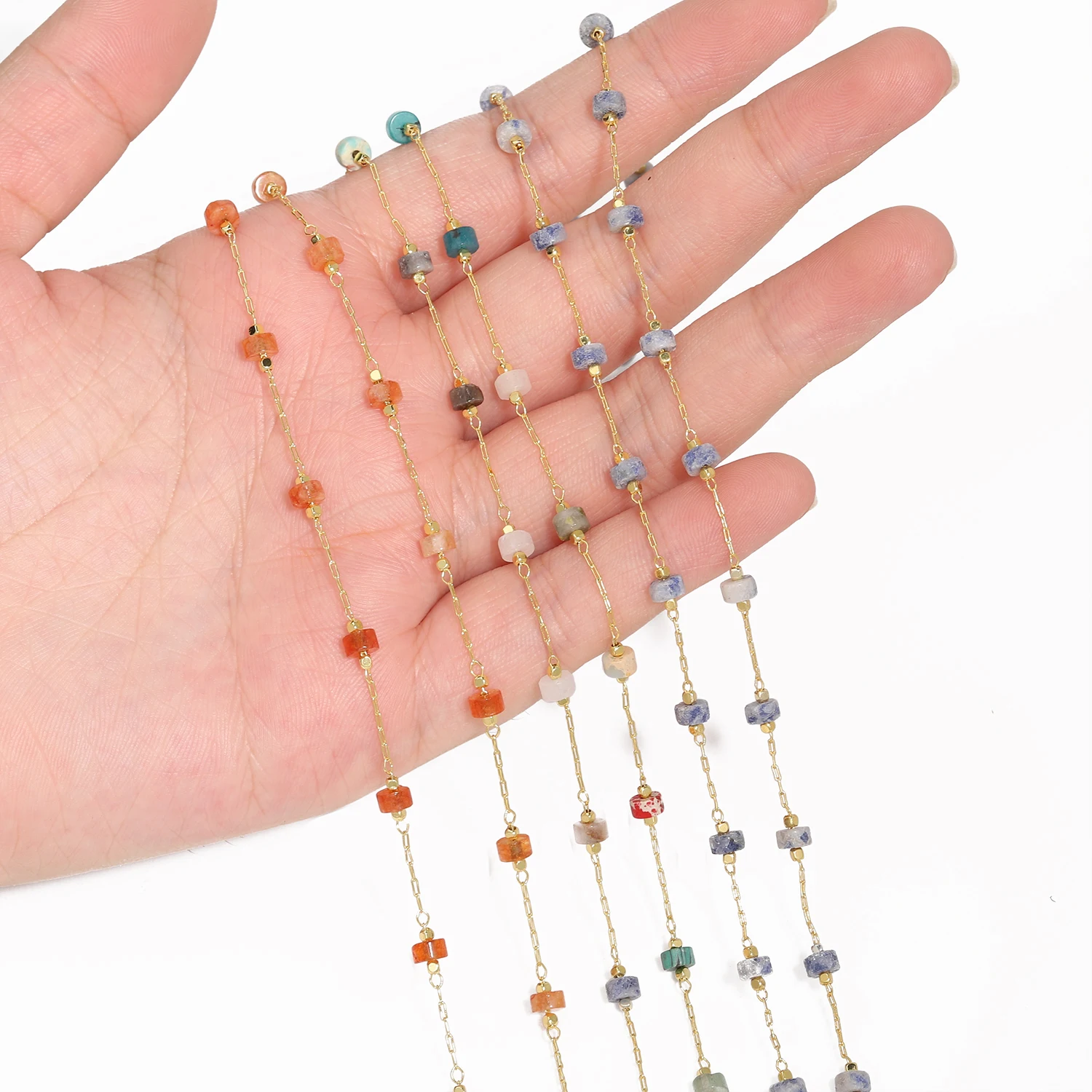 1M naturally Stone Agate Beads Copper Gold Color Chain for Jewelry Making DIY Handmade Necklaces Ankles Accessories