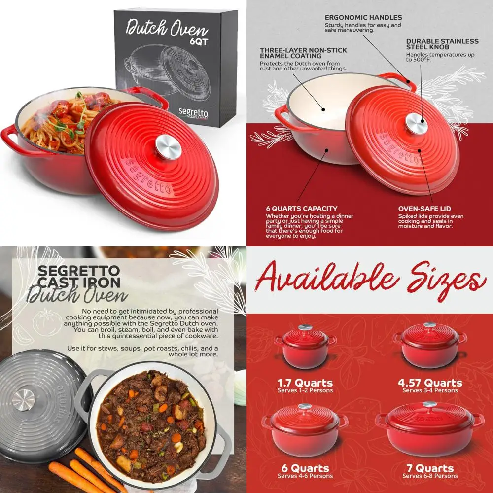 

Эмалированная чугунная голландская духовка, 6 литров, красный градиент, посуда с эмалированным покрытием и крышкой, кастрюля большой емкости для домашней кухни