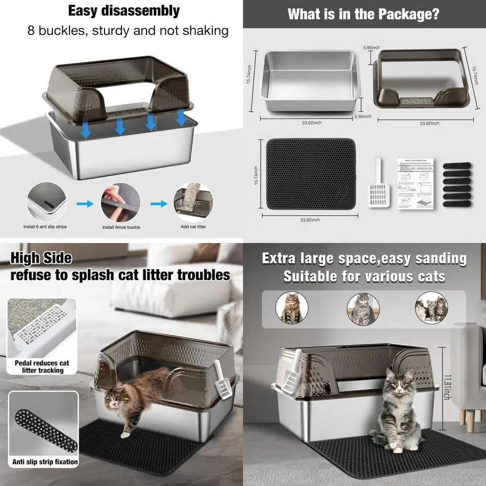 

Extra Large High-Sided Cat Litter Box with Lid, XXL, Litter Mat & Scoop, Anti-Leakage, Suitable for Large Cats (Black)