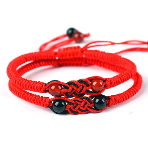 Chinese Style Red Rope Bracelet Men's and Women's Simple Birthing Year Lucky Beads  Line Woven Concord Knot  High-grade Jewelry