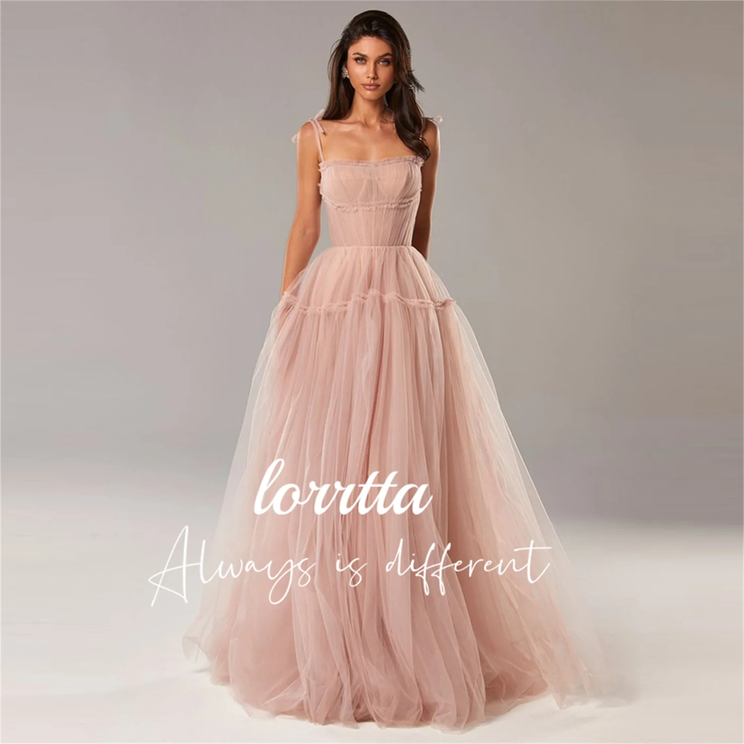 

Lorrtta Pink/Blue Long Prom Gown Spaghetti Straps A-Line Party Pleated Tulle Prom Vestidos Para Eventos Especiales فساتين السهرة