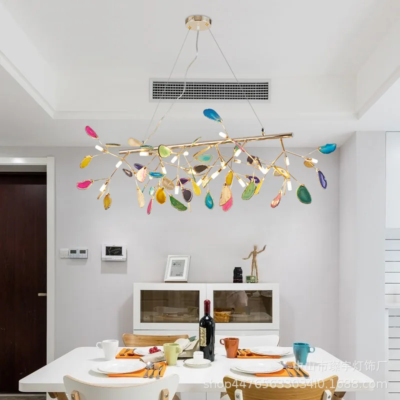 Light Luxury Art Pendant Lamp Creative Flower Design Agate Crystal Lighting for Bedroom Living Room Decor Personality LED Lights