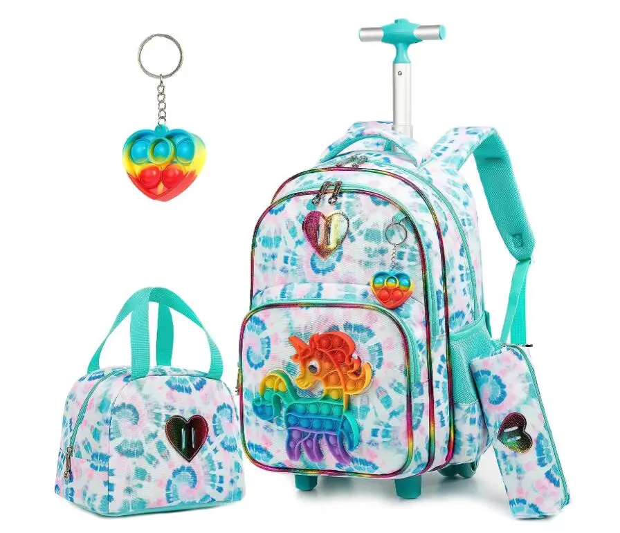 Kids Rolling Suitcase Rolling Backpack Set With Lunch Bag Pen Bag School Wheeled  Backpack for Boys School Trolley Bag For Girl