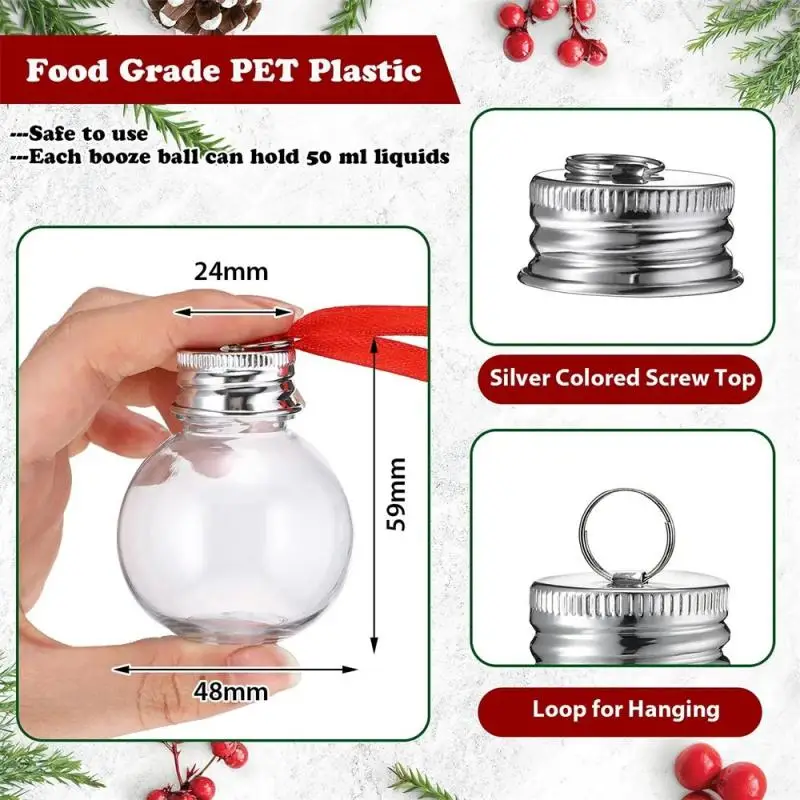 10pcs Christmas Bottle Decoration Plastic Clear Christmas Ball 50/100ml Christmas Tree Ornament Christmas Home Party Decor Gifts