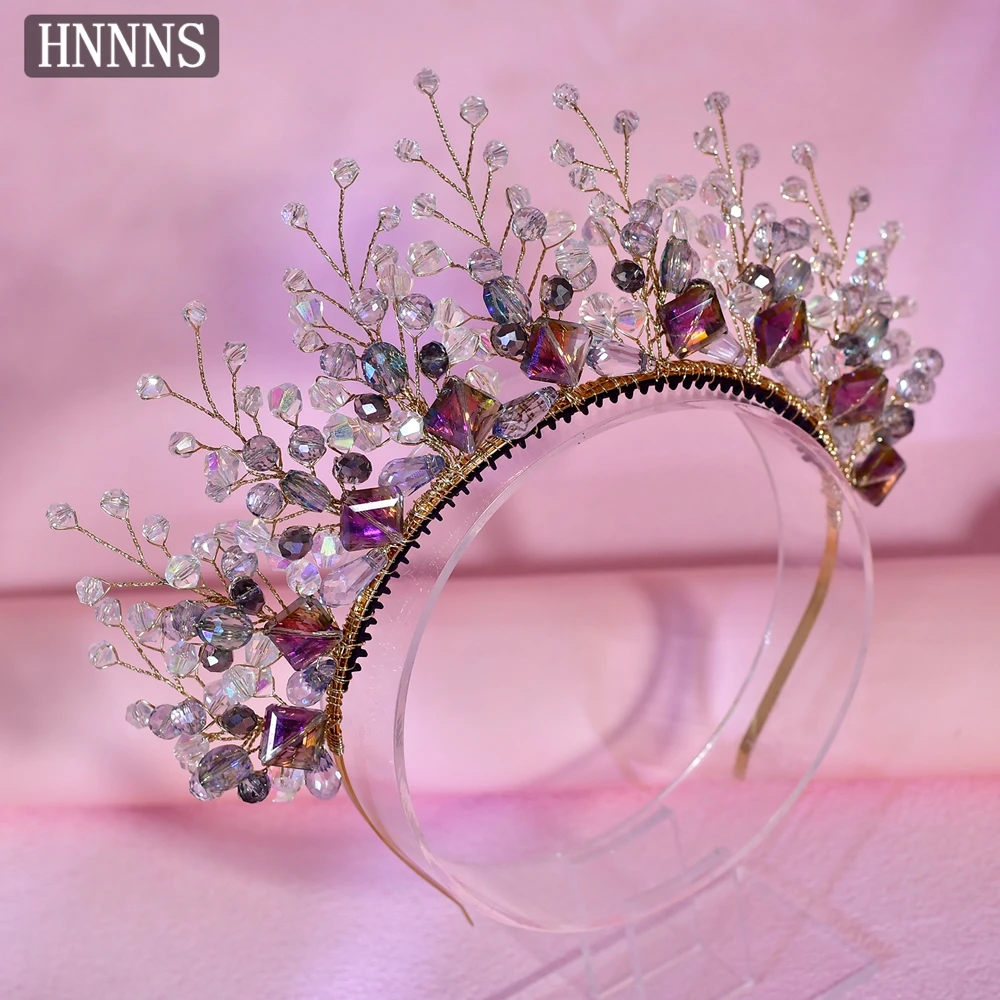 

HNNNS Gorgeous Crown Headpieces Sparkling Crystal Hair Accessories Handmade Beaded Headbands Party Wedding Hair Bands A314