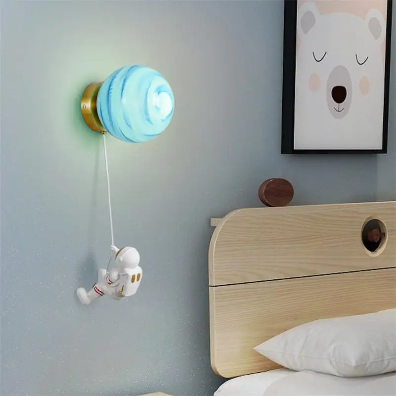 

Astronaut Wall Lamp Kid's Room 3D Printing Moon Cartoon Wall Lights Glass Ball Balcony Bedroom Bedside Children's Planet Sconce