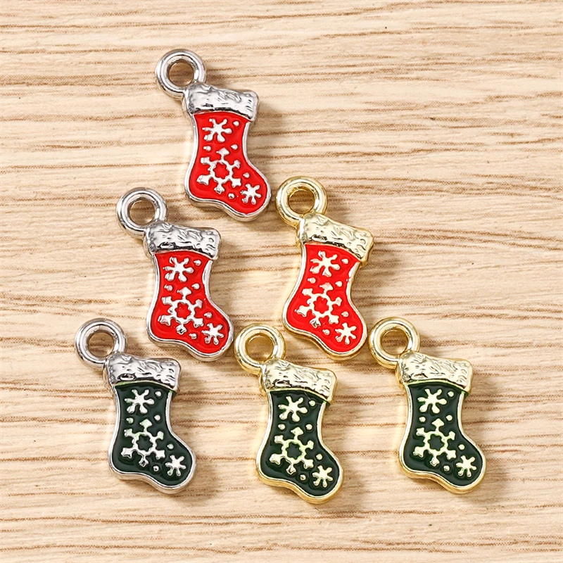 5 Stück 10x16mm Niedliche Emaille-Weihnachtsschneeflocken-Socken-Anhänger für die Herstellung von Ohrringen, Halsketten, DIY-Bastelarbeiten, Schmuckzubehör – Detail 10
