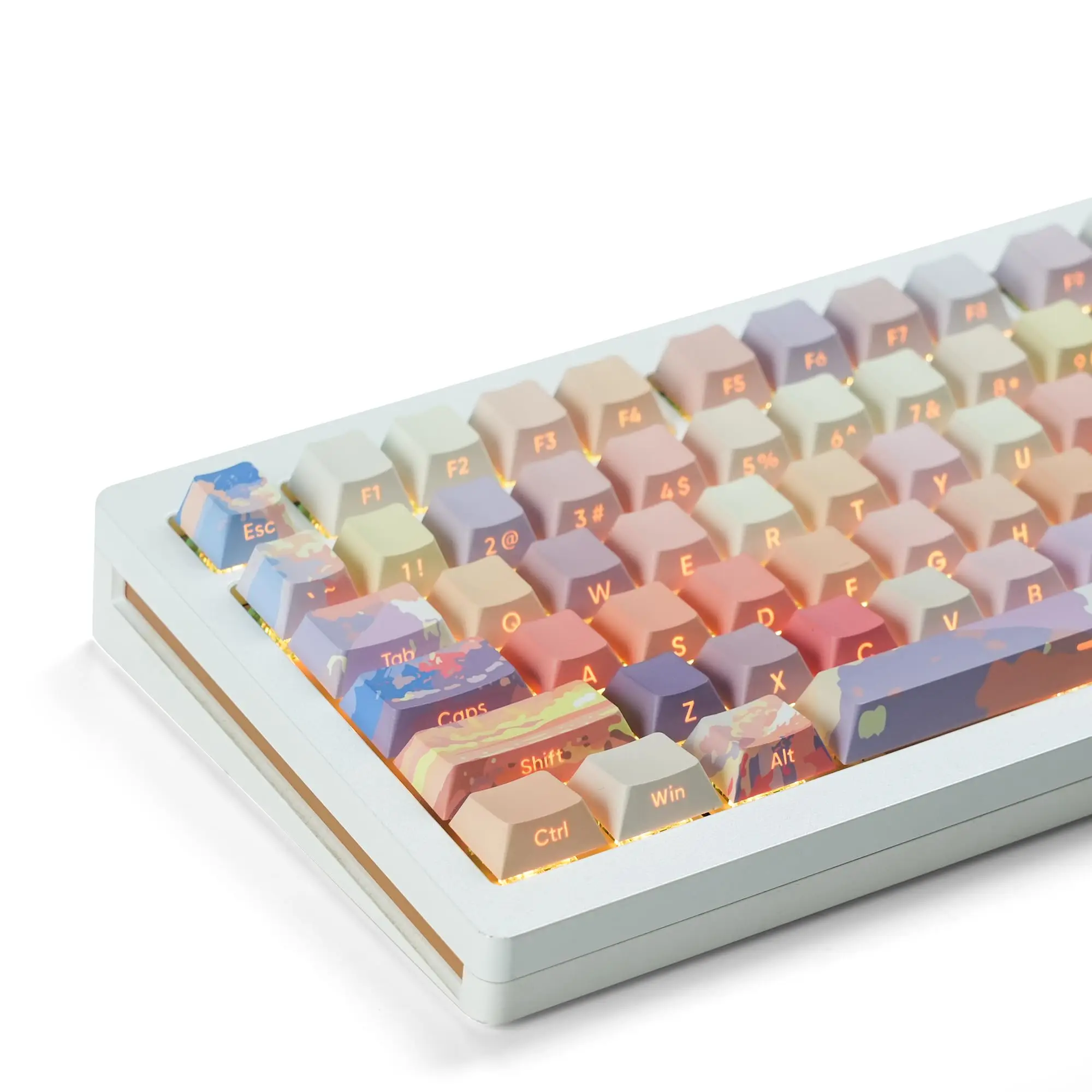 131 Keys Snow Mountain Theme Shine Through Keycaps Dye Sub Custom Side Print PBT Keycaps Cherry Profile for Mechanical Keyboards