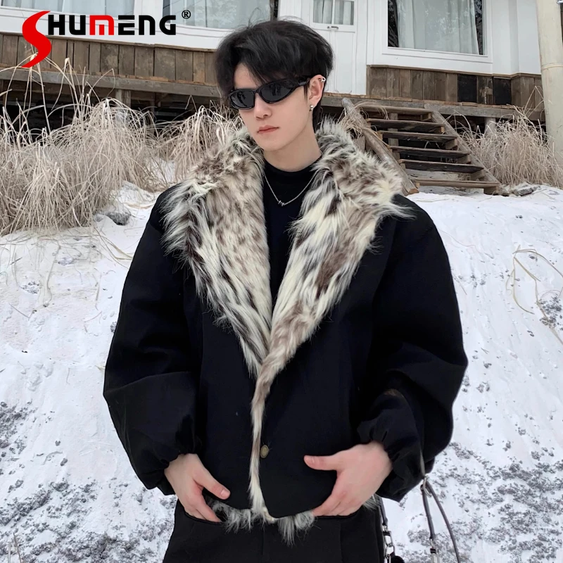 

Trendy Large Faux Fur Collar Men's 2025 Winter New Thickened Warm Jackets Light Luxury High-end Long Sleeve Handsome Chic Parkas
