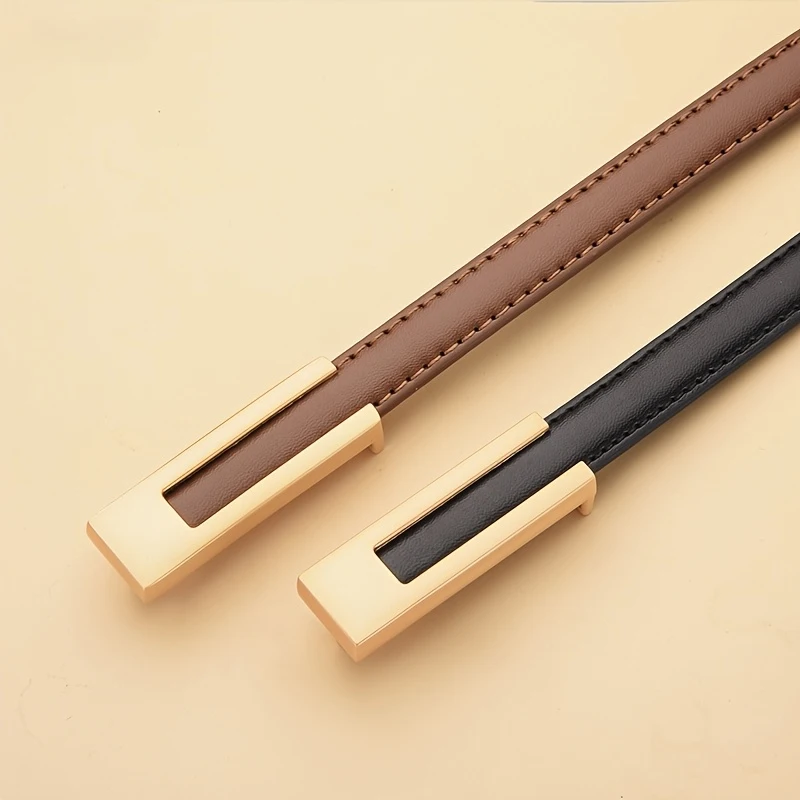Women's Simple Slim-Fit Belt with a Thin Waist Strap, Zinc Alloy Smooth Buckle, Black/Brown, Suitable for Suits/Skirts