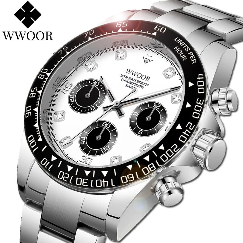 

WWOOR Top Brand Luxury Man Wristwatch Waterproof Chronograph Luminous Men Watches Stainless Steel Quartz Men's Watch Male reloj