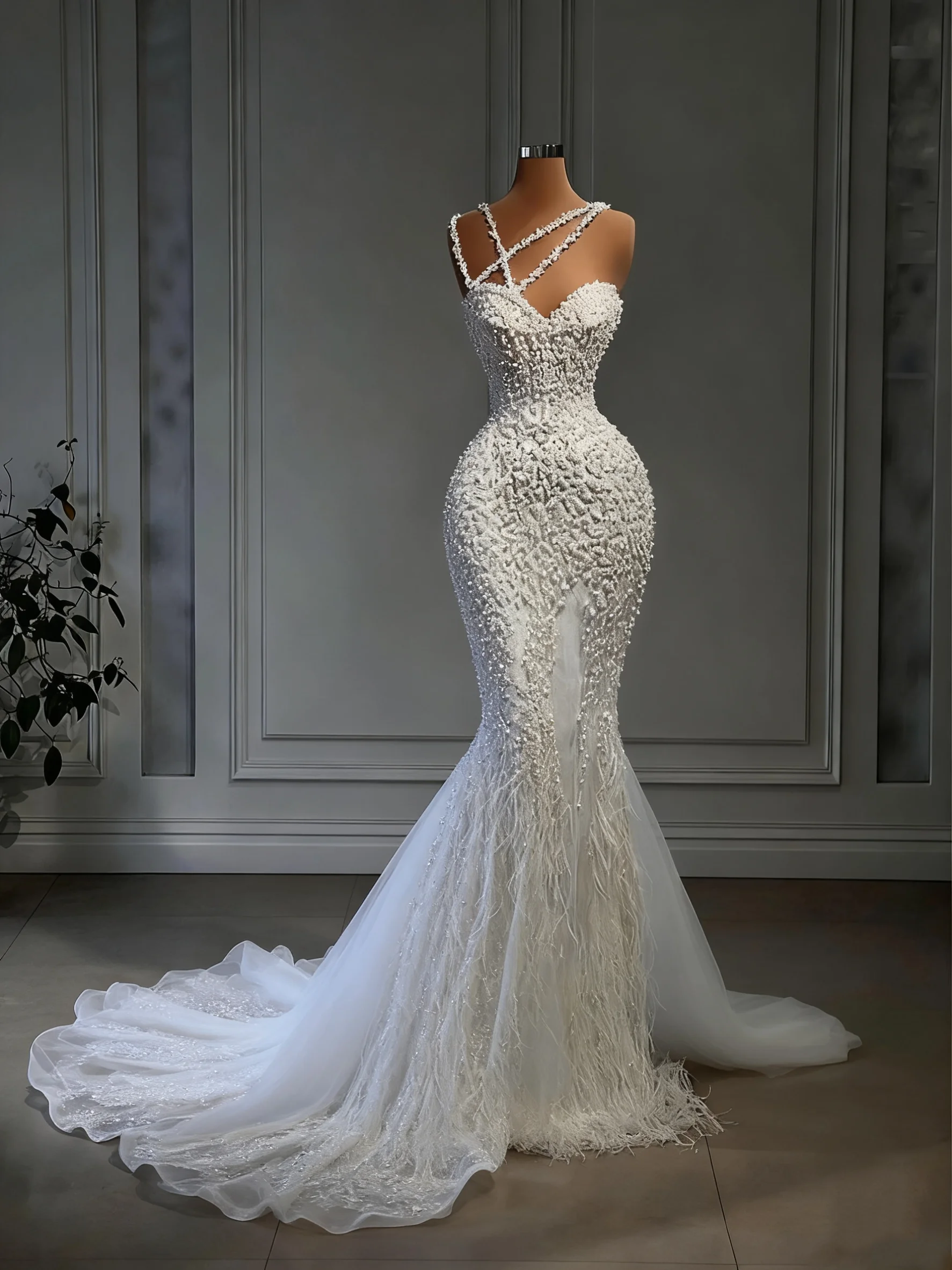 Robe de mariée sirène élégante en forme de cœur, bretelles Spaghetti, perles, paillettes blanches, personnalisation