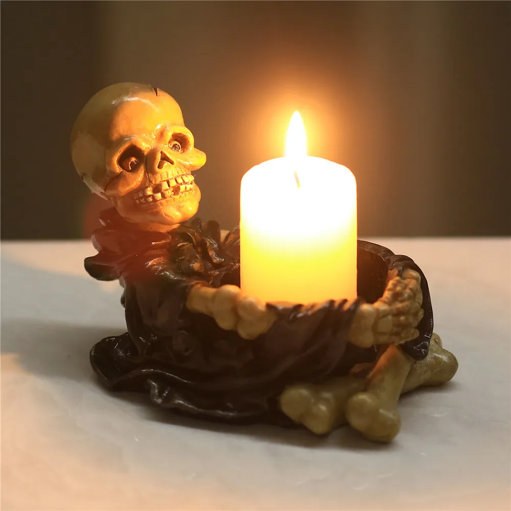 

Skull Candle Holder Skeleton Skull Ashtray Candlestick Holder Tealight Cup Candlestick Crafts for Home Party Halloween Christmas