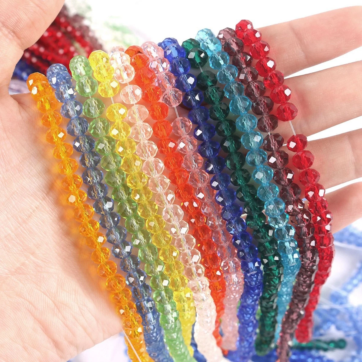 1 Strang 4/6/8/10mm Rondelle Flache Facettierte Kristallperlen aus Glas, lose Perlen für DIY-Bastelarbeiten, Ornamentherstellung, handgemachtes Zubehör – Detail 4