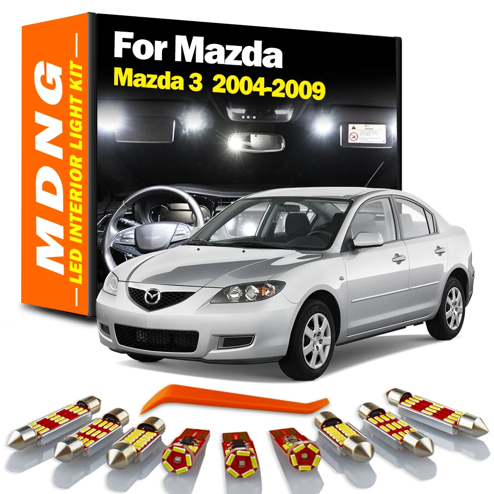 MDNG – Kit d\'éclairage intérieur LED pour Mazda 3, 8 pièces, Canbus, ampoules pour Mazda 3 2004 2005 2006 2007 2008 2009, lampe de lecture de carte,