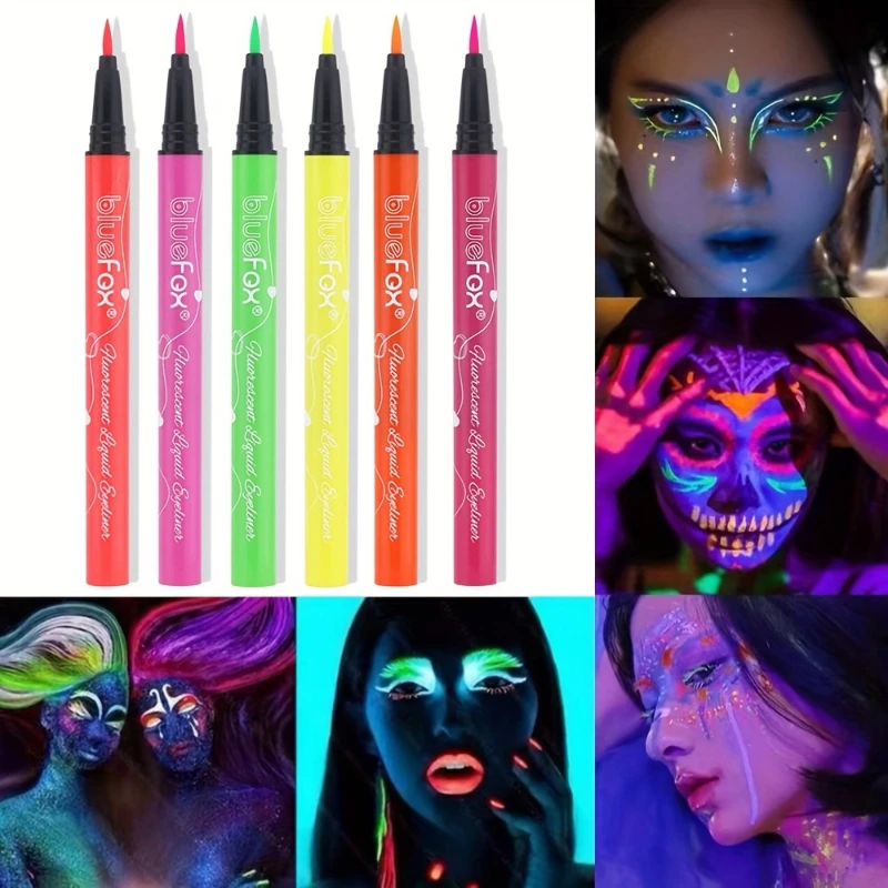 6pc Matte Eyeliner Stick Pack,Fluorescent Eyeliner Pencil Set,Waterproof Vibrant Color Glow Neon Makeup Pens for Bold Eye Makeup