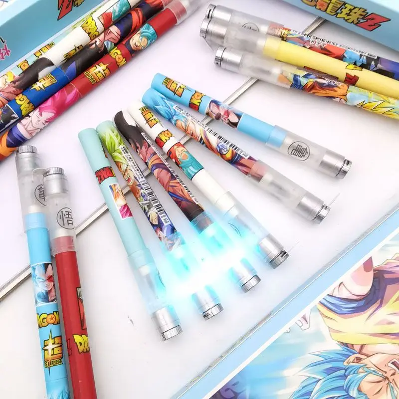 Dragon Ball Colorful Magnet Rotary Pen Foldable Anime Peripheral Handsome and Cool Rotating Lighted Student Gel Pen Cute Gift