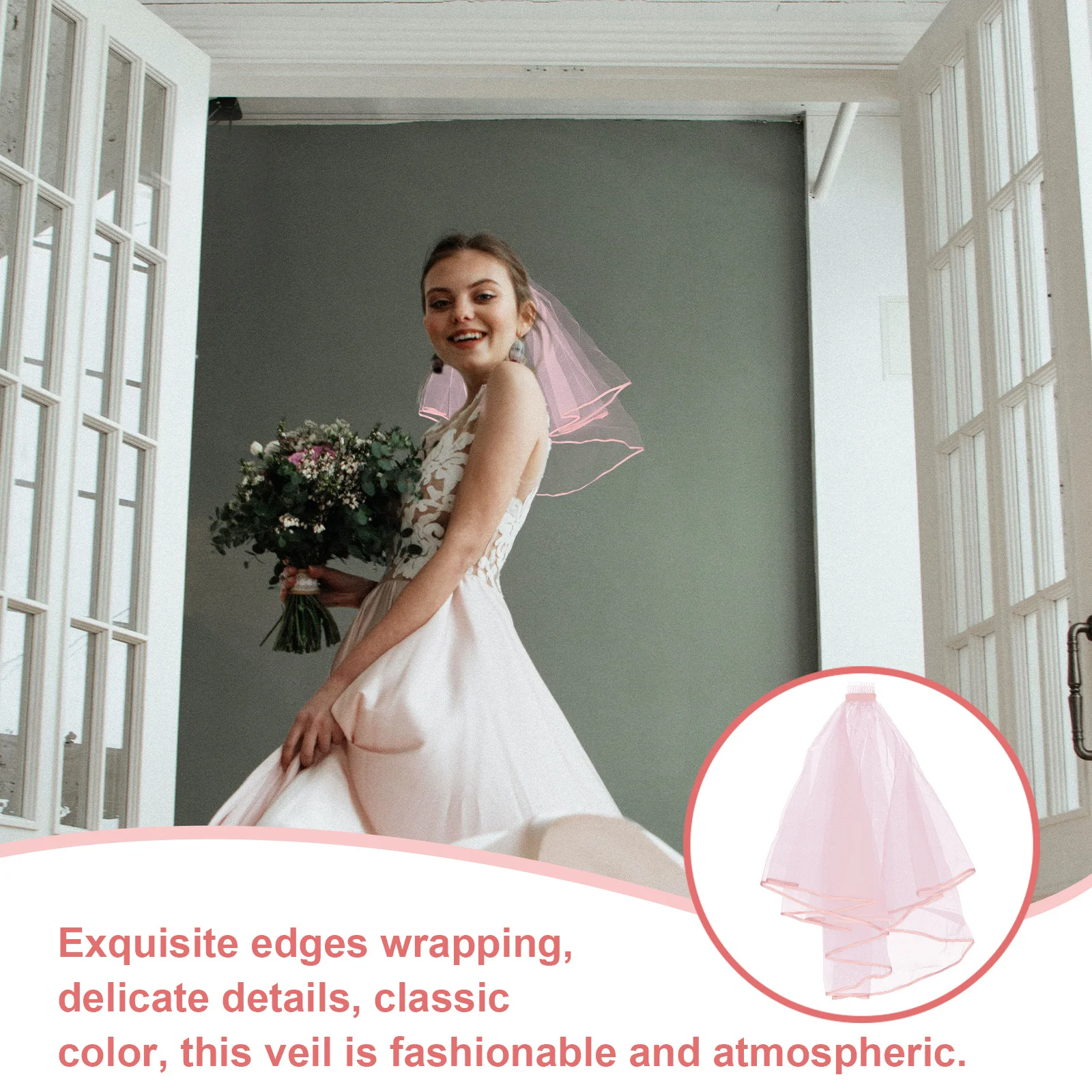 حجاب زفاف من الساتان بطبقة مزدوجة قصير أسود لحفلات الزفاف وإكسسوارات التصوير الفوتوغرافي وديكورات هدايا العازبة وعصابة رأس للعروس