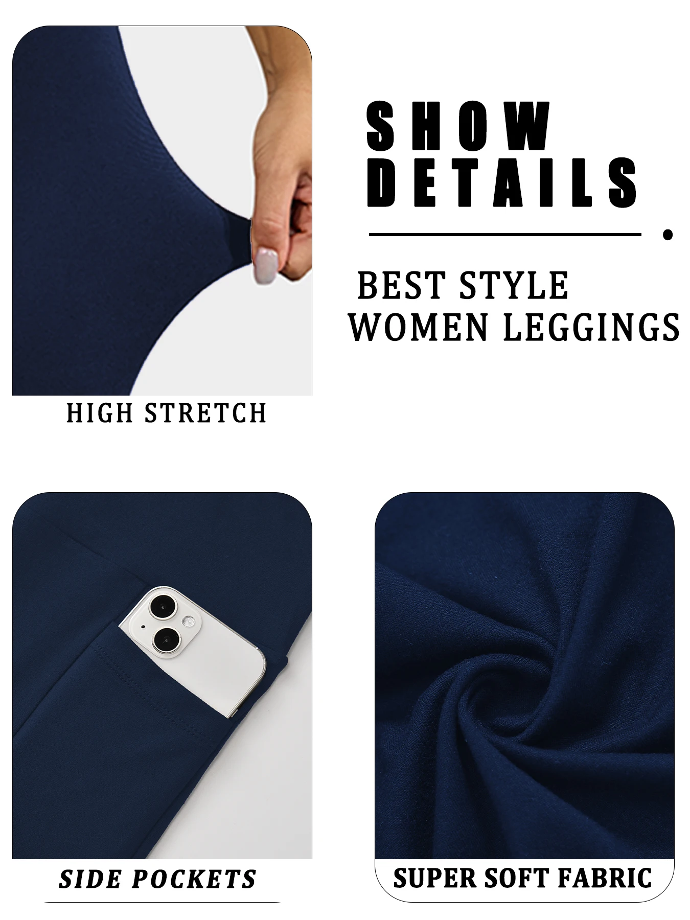 سروال ضيق عالي الخصر فائق النعومة مع جيوب - سروال يوجا نسائي للتحكم في البطن للتمرين والحياة الكاجوال