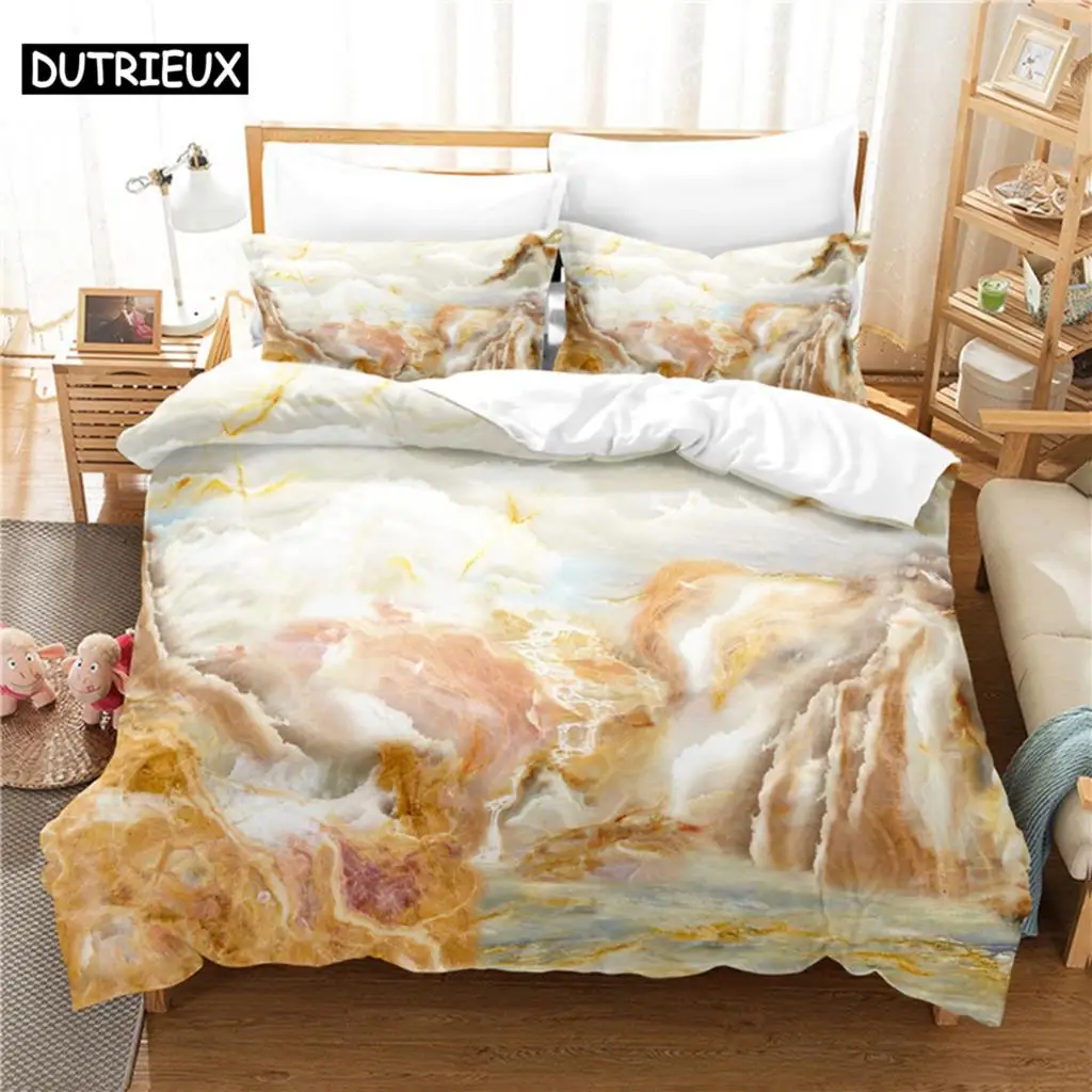 

3D Digital Printing Fashion Design Marble Bedding Set, Queen - Size Duvet Cover Set