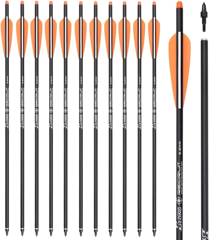 

Archery Carbon Crossbow Bolts 16/18/20/22 inch Hunting Archery Arrows with 4" Vanes Moon Nocks and Removable Tips (Pack of 12)
