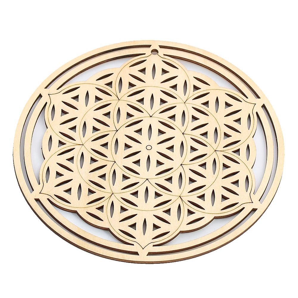 15cm Laser Hollow Geometry Flower of Life Hexagon Wood Round Coasters Insulation Mats Energy Reiki Pendulum Wiccan Plank Board